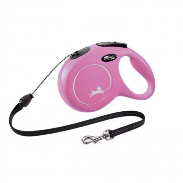 Lesa pentru caini New Classic Snur, Flexi, Retractabil, Pana la 20 kg, M, 8 metri, Roz Lesa pentru caini New Classic Snur, Flexi, Retractabil, Pana la 20 kg, M, 8 metri, Roz