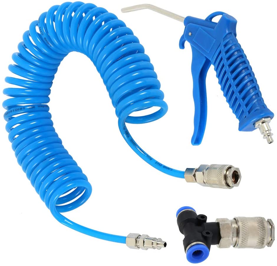 Set pistol de suflat aer furtun spirala de 5 m T de conectare camion Set pistol de suflat aer furtun spirala de 5 m T de conectare camion