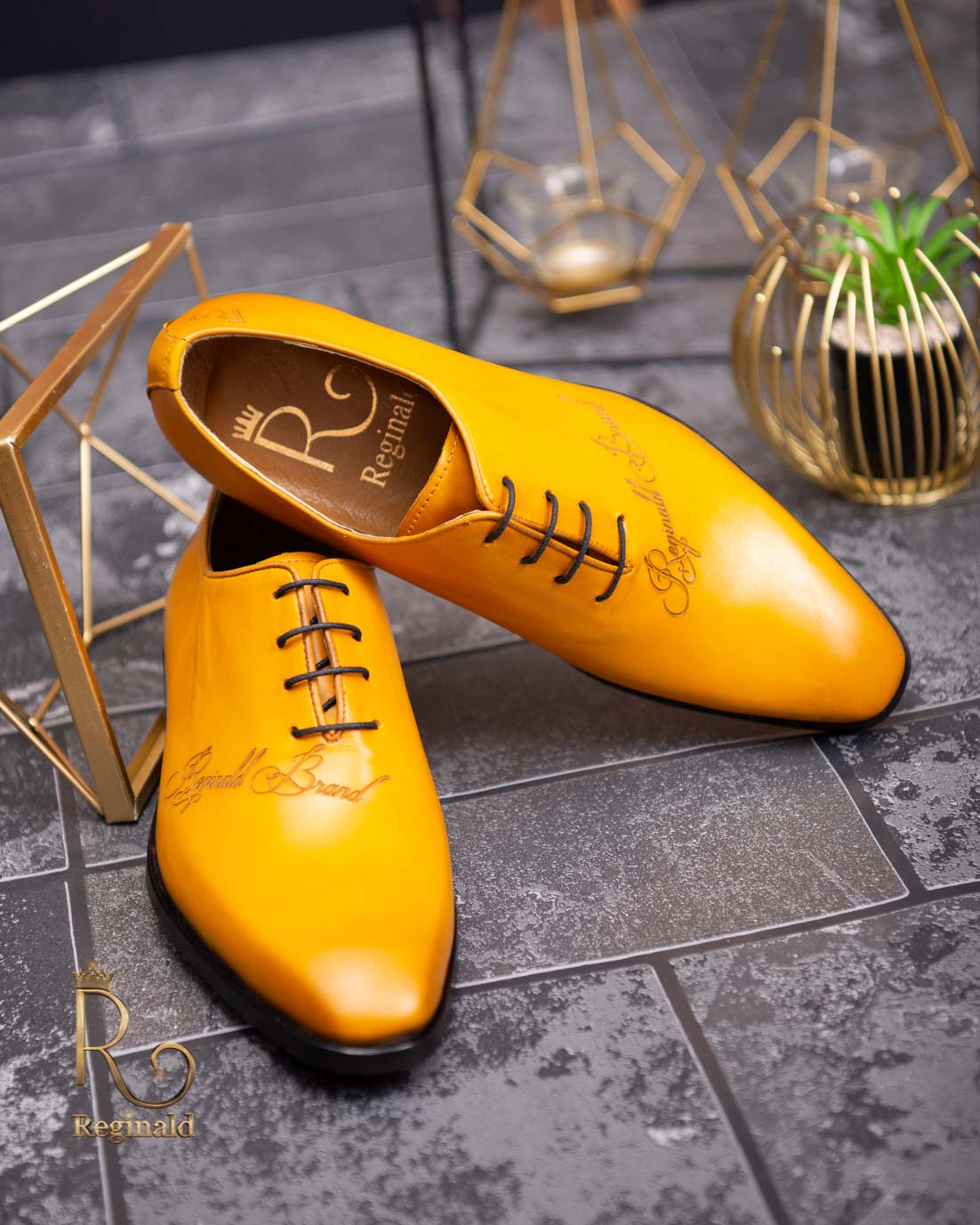 Pantofi eleganți de bărbați din piele naturala, Galben gravat - P1565 Pantofi eleganți de bărbați din piele naturala, Galben gravat - P1565
