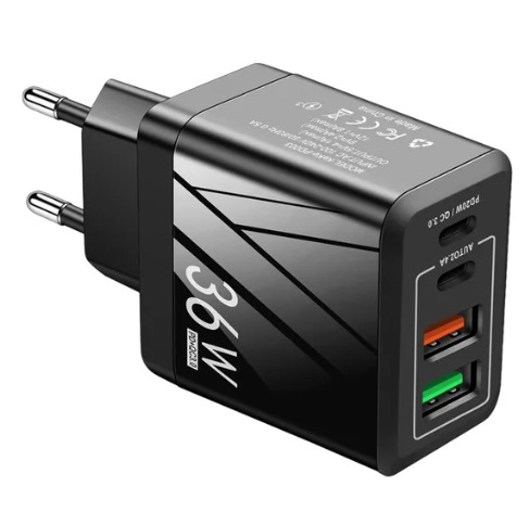 Adaptor Alimentare NEGRU 2 USB + 2 USB C 36W Incarcator Rapid si Cablu Iphone Adaptor Alimentare NEGRU 2 USB + 2 USB C 36W Incarcator Rapid si Cablu Iphone