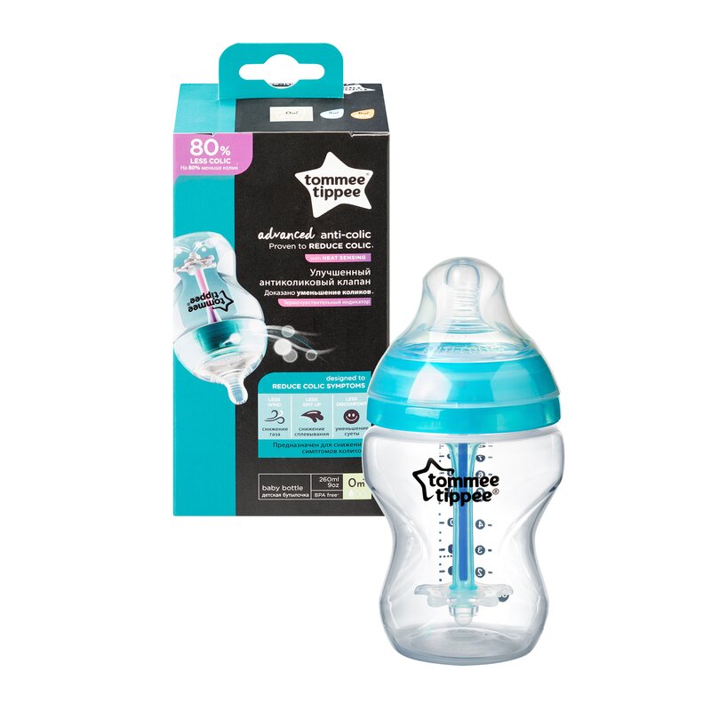 Biberon, Advanced, Anticolici, Cu sistem de ventilatie, Cu senzor de caldura, Cu tetina din silicon moale, Fara BPA, 260 ml, Tommee Tippee, 0 luni+, Albastru Biberon, Advanced, Anticolici, Cu sistem de ventilatie, Cu senzor de caldura, Cu tetina din silicon moale, Fara BPA, 260 ml, Tommee Tippee, 0 luni+, Albastru