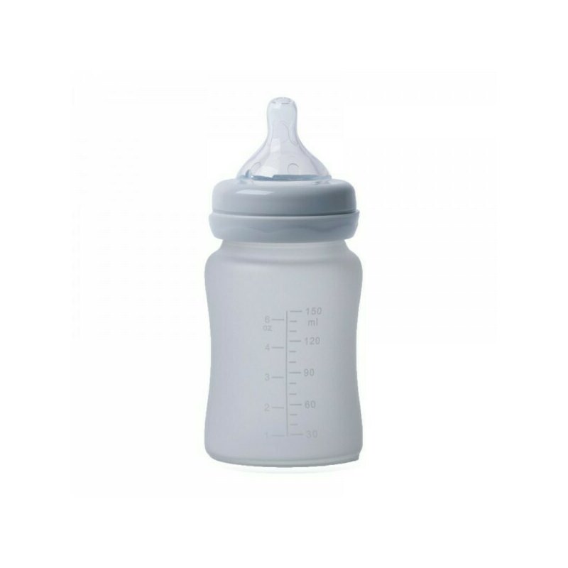 Bo Jungle - Biberon cu indicator temperatura , sticla acoperita de silicon, 150 ml Gri Bo Jungle - Biberon cu indicator temperatura , sticla acoperita de silicon, 150 ml Gri