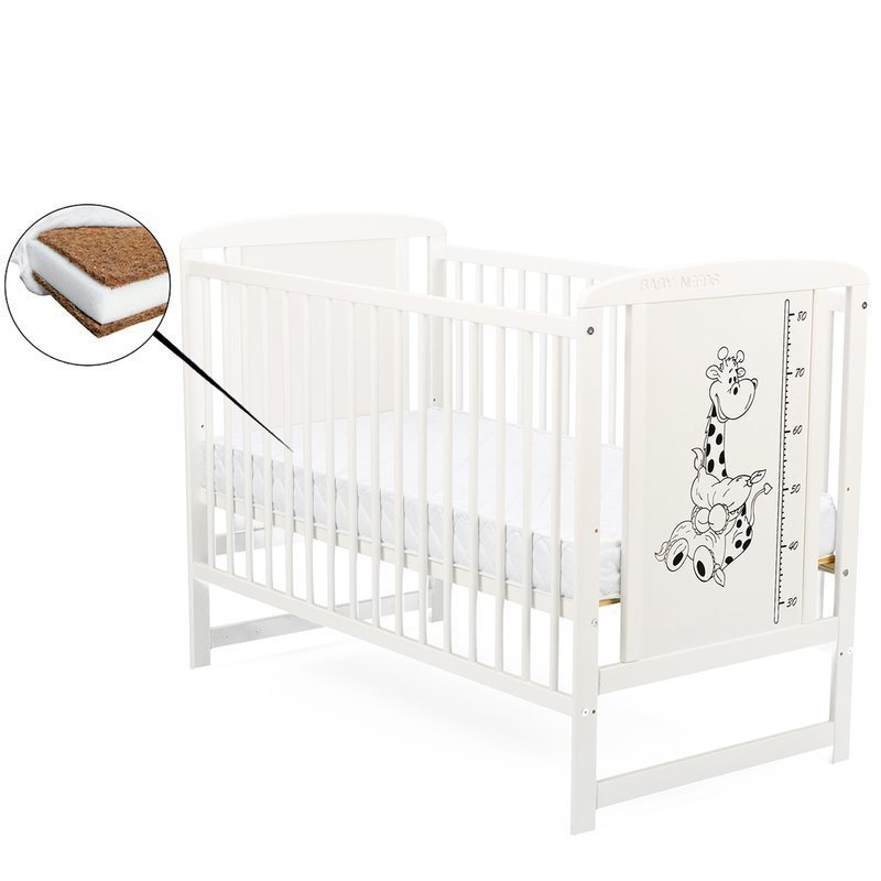 Patut din lemn bebe, 120x60 cm, Din lemn de pin si mdf, Stabil si rezistent, Inaltime saltea reglabila pe 3 nivele, Laterala cu 3 bete detasabile, EN716-1, EN716-2, Alb, Babyneeds, Timmi Girafa + Saltea 12 cm Patut din lemn bebe, 120x60 cm, Din lemn de pin si mdf, Stabil si rezistent, Inaltime saltea reglabila pe 3 nivele, Laterala cu 3 bete detasabile, EN716-1, EN716-2, Alb, Babyneeds, Timmi Girafa + Saltea 12 cm