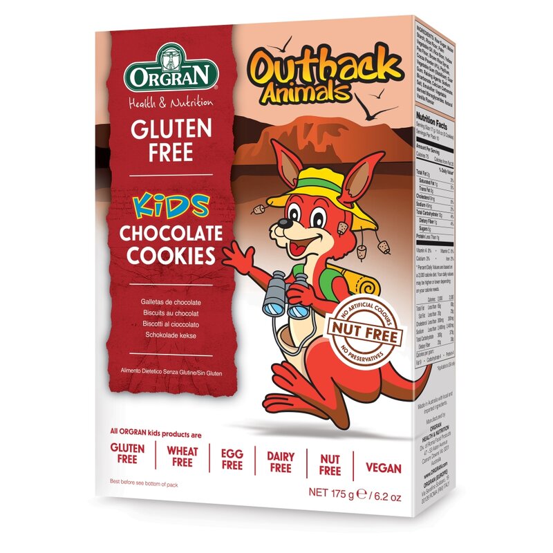Biscuiti cu ciocolata in forma de animalute fara gluten Orgran - 175 g. Biscuiti cu ciocolata in forma de animalute fara gluten Orgran - 175 g.