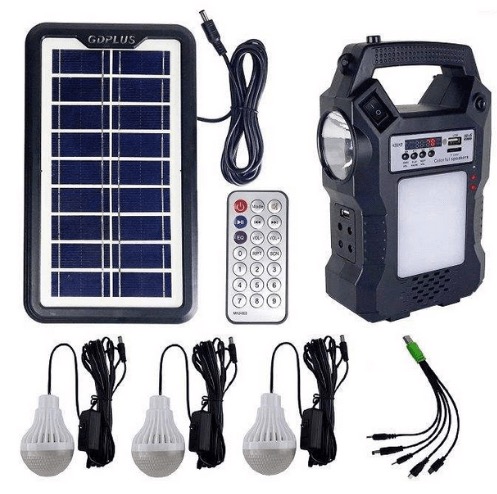 Kit solar GD-8060 cu lampa multifunctionala panou solar si 3 Becuri