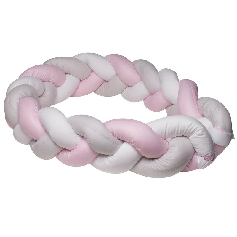 AMY - Protectie laterala patut bumper impletit 340 cm Bumbac White/Grey/Pink AMY - Protectie laterala patut bumper impletit 340 cm Bumbac White/Grey/Pink