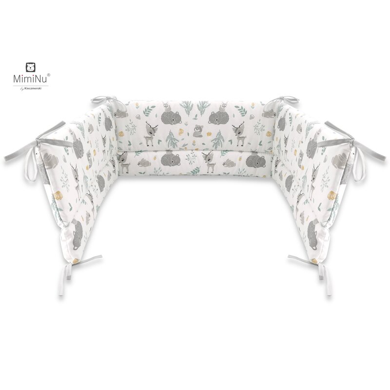 Aparatoare pentru patut, MimiNu, Din bumbac certificat Oeko Tex Standard 100, 180x30 cm, Cu panglici, Forest friends Grey/Mint Aparatoare pentru patut, MimiNu, Din bumbac certificat Oeko Tex Standard 100, 180x30 cm, Cu panglici, Forest friends Grey/Mint