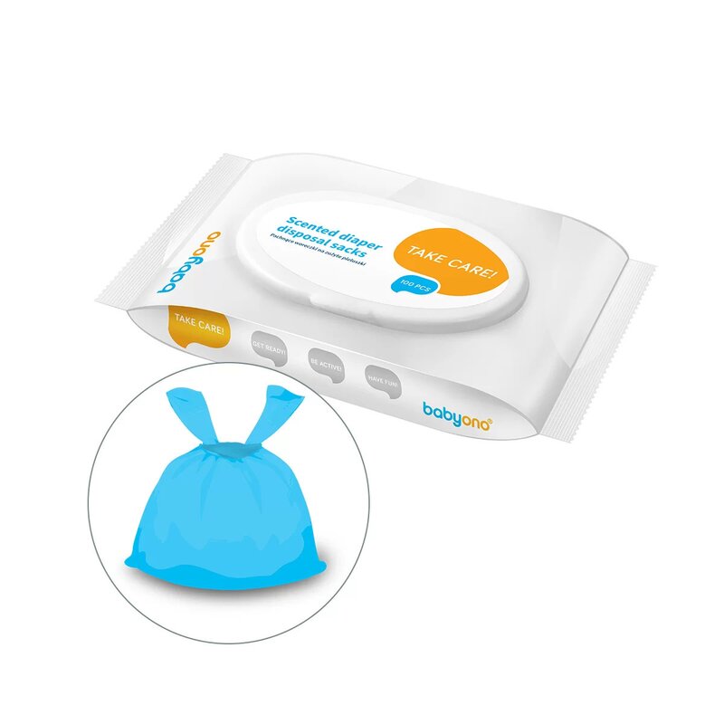 Set 100 bucati, BabyOno, saci parfumati pentru scutece folosite, Albastru Set 100 bucati, BabyOno, saci parfumati pentru scutece folosite, Albastru