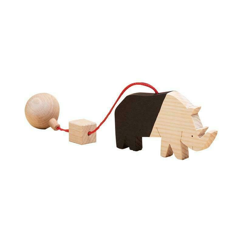 Jucarie Montessori din lemn, rinocer pentru centru activitati, negru-lemn natur, Mobbli Jucarie Montessori din lemn, rinocer pentru centru activitati, negru-lemn natur, Mobbli