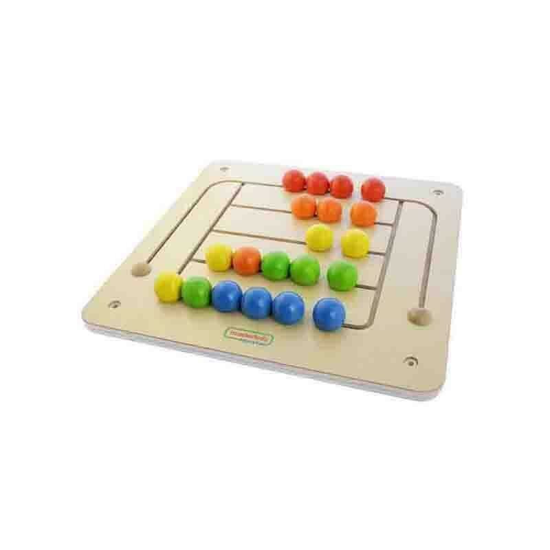 Panou motricitate fina labirint margele colorate, din lemn, +2 ani, Masterkidz Panou motricitate fina labirint margele colorate, din lemn, +2 ani, Masterkidz