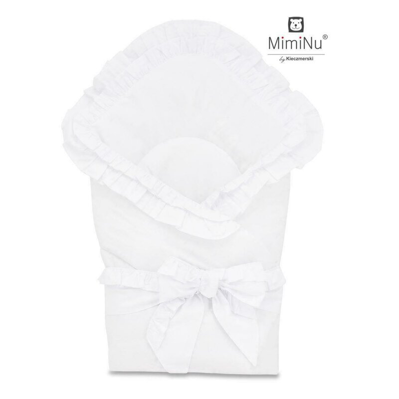 Paturica de infasat, MimiNu, Multifunctionala pentru botez, Cu volanase, Cu inchidere cu panglica si arici velcro, Dimensiune 75x75 cm, Din bumbac certificat Oeko Tex Standard 100, White Paturica de infasat, MimiNu, Multifunctionala pentru botez, Cu volanase, Cu inchidere cu panglica si arici velcro, Dimensiune 75x75 cm, Din bumbac certificat Oeko Tex Standard 100, White