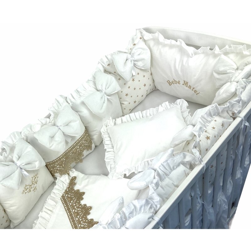 Aparatori din 13 pernute LUX by Deseda pt pat 140x 70 cm Alb auriu Aparatori din 13 pernute LUX by Deseda pt pat 140x 70 cm Alb auriu