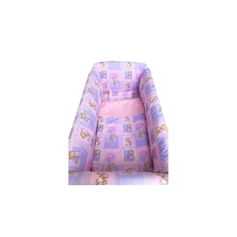 Lenjeria de patut bebelusi 140x70 cm cu aparatori Maxi Deseda Ursi in carouri pe roz Lenjeria de patut bebelusi 140x70 cm cu aparatori Maxi Deseda Ursi in carouri pe roz