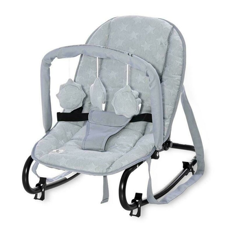 Lorelli - Fotoliu Balansoar Rock Star Luxe Pliabil, Cu leganare, Cu bara detasabila Silver Stars, 68x39 cm, Albastru/Gri Lorelli - Fotoliu Balansoar Rock Star Luxe Pliabil, Cu leganare, Cu bara detasabila Silver Stars, 68x39 cm, Albastru/Gri