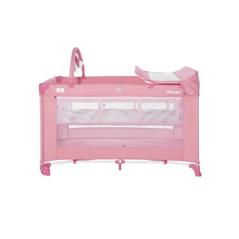 Lorelli - Patut pliant cu doua nivele Noemi Plus Velvet, 120x60 cm, Roz Lorelli - Patut pliant cu doua nivele Noemi Plus Velvet, 120x60 cm, Roz