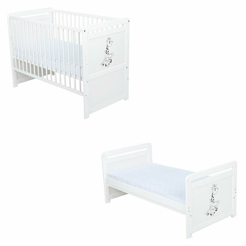 Patut din lemn bebe, Transformabil si pentru junior, 120x60 cm, Din lemn de pin si mdf, Stabil si rezistent, Inaltime saltea reglabila pe 3 nivele, Laterala cu 3 bete detasabile, EN716-1, EN716-2, Alb, Babyneeds, Nadia II, Girafa + Saltea 12 cm Patut din lemn bebe, Transformabil si pentru junior, 120x60 cm, Din lemn de pin si mdf, Stabil si rezistent, Inaltime saltea reglabila pe 3 nivele, Laterala cu 3 bete detasabile, EN716-1, EN716-2, Alb, Babyneeds, Nadia II, Girafa + Saltea 12 cm