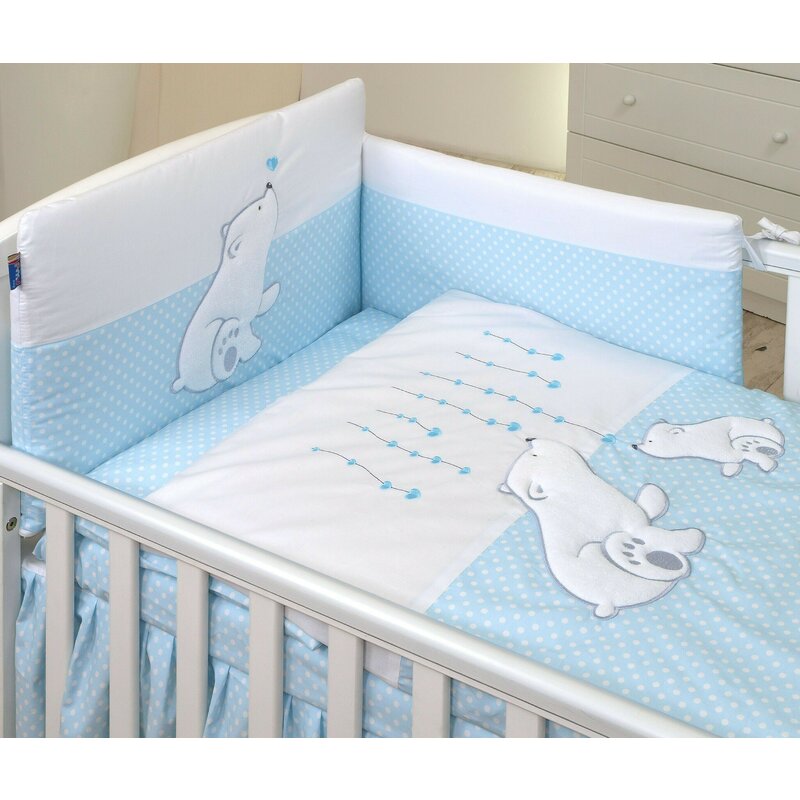 AMY - Lenjerie 3 piese Cu protectie laterala Bear Heart din Bumbac, 120x60 cm, Albastru AMY - Lenjerie 3 piese Cu protectie laterala Bear Heart din Bumbac, 120x60 cm, Albastru