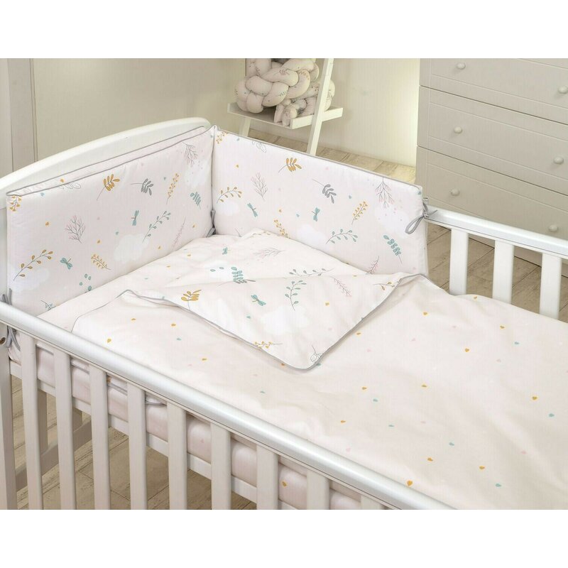 AMY - Lenjerie 3 piese Cu protectie laterala, Cu fata dubla Airy din Bumbac, 120x60 cm, Bej AMY - Lenjerie 3 piese Cu protectie laterala, Cu fata dubla Airy din Bumbac, 120x60 cm, Bej