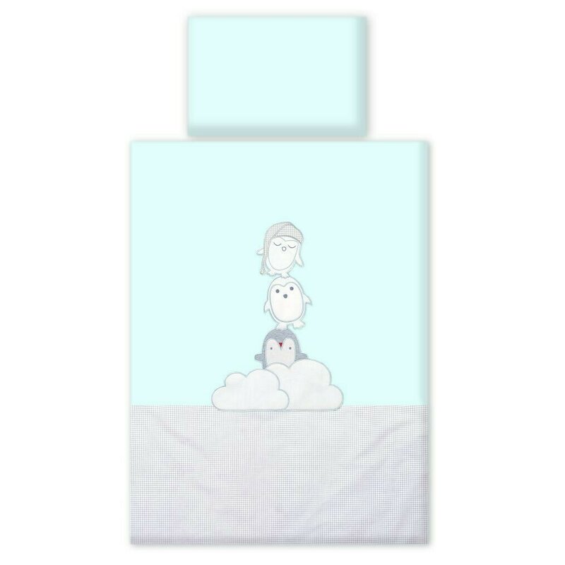 AMY - Lenjerie 3 piese Cu protectie laterala Pinguin din Bumbac, 120x60 cm, Verde AMY - Lenjerie 3 piese Cu protectie laterala Pinguin din Bumbac, 120x60 cm, Verde