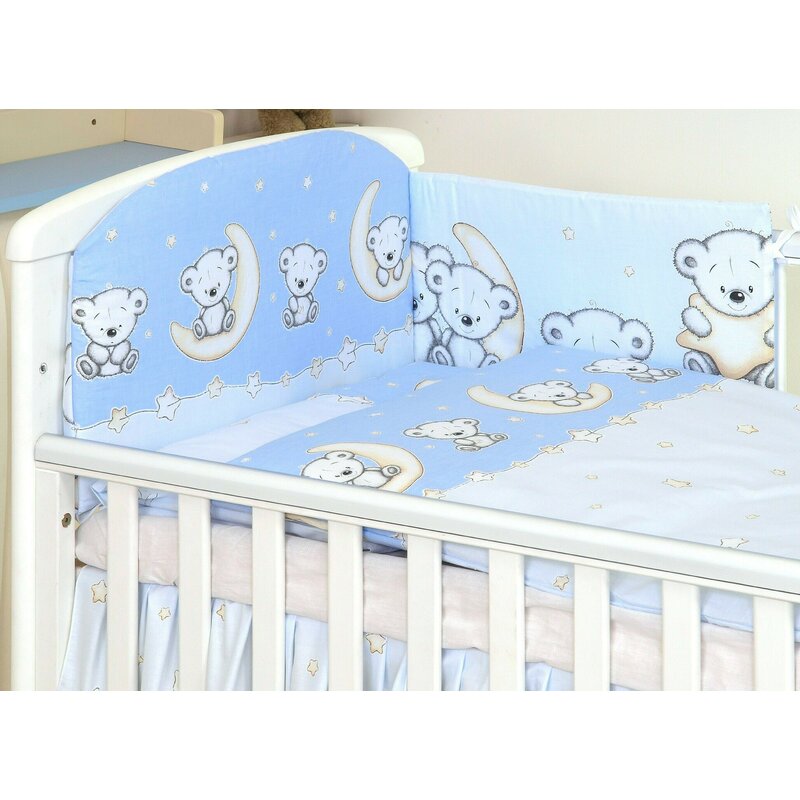 AMY - Lenjerie 3 piese Cu protectie laterala Teddy Bear din Bumbac, 120x60 cm, Albastru AMY - Lenjerie 3 piese Cu protectie laterala Teddy Bear din Bumbac, 120x60 cm, Albastru