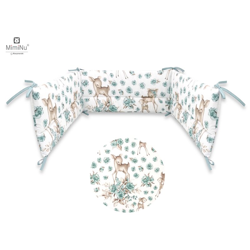 Aparatoare pentru patut, MimiNu, Din bumbac certificat Oeko Tex Standard 100, 180x30 cm, Cu panglici, Sweet Deer Mint Aparatoare pentru patut, MimiNu, Din bumbac certificat Oeko Tex Standard 100, 180x30 cm, Cu panglici, Sweet Deer Mint