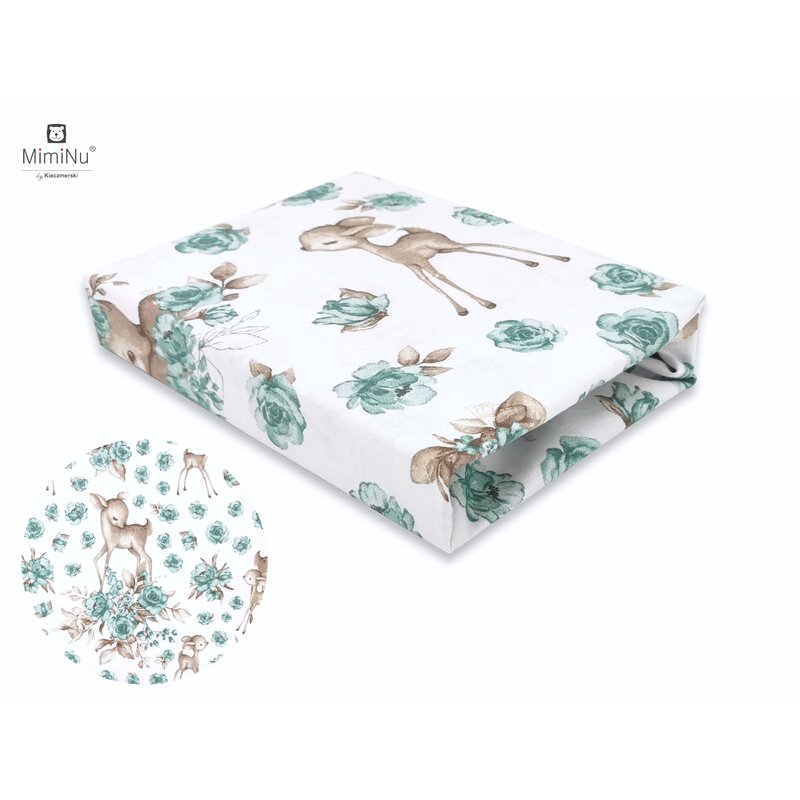 Cearceaf cu elastic, MimiNu, Pentru patut 120X60 cm, Din bumbac certificat Oeko Tex Standard 100, Sweet Deer Mint Cearceaf cu elastic, MimiNu, Pentru patut 120X60 cm, Din bumbac certificat Oeko Tex Standard 100, Sweet Deer Mint
