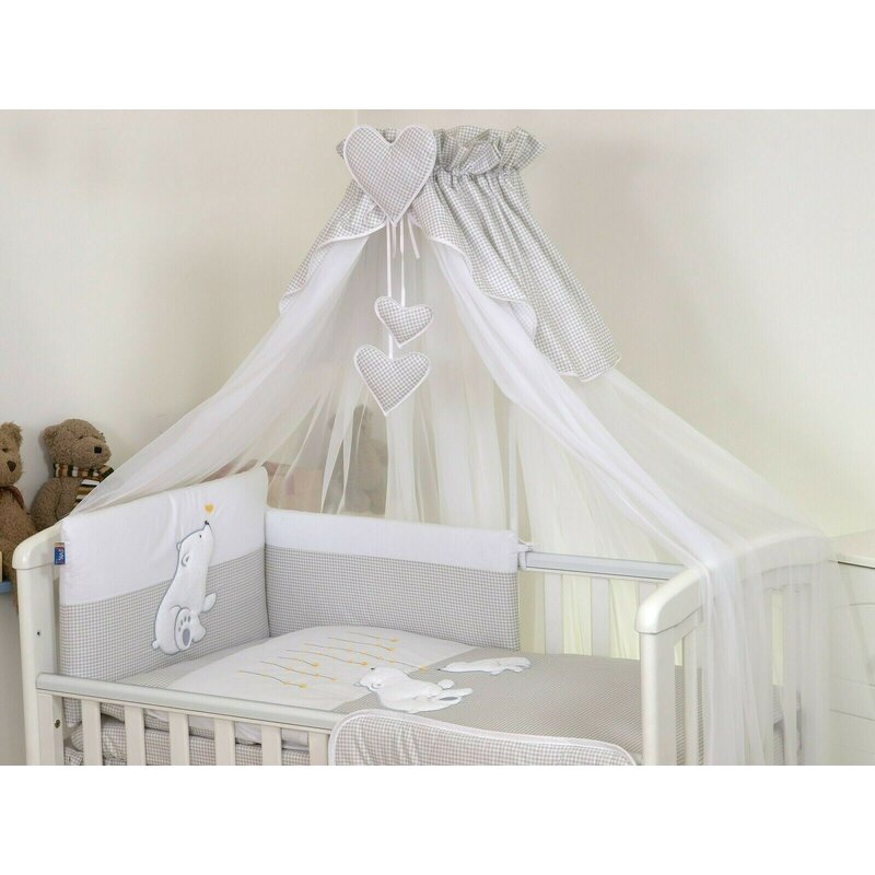 AMY - Baldachin Bear heart , Din tul, Cu suport de prindere inclus, 600x160 cm, Gri AMY - Baldachin Bear heart , Din tul, Cu suport de prindere inclus, 600x160 cm, Gri