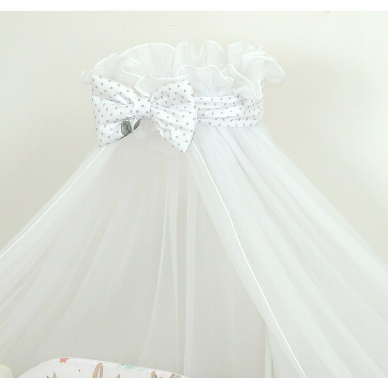 AMY - Baldachin Caprioara , Din tul, Cu funda cu buline, 300x160 cm AMY - Baldachin Caprioara , Din tul, Cu funda cu buline, 300x160 cm