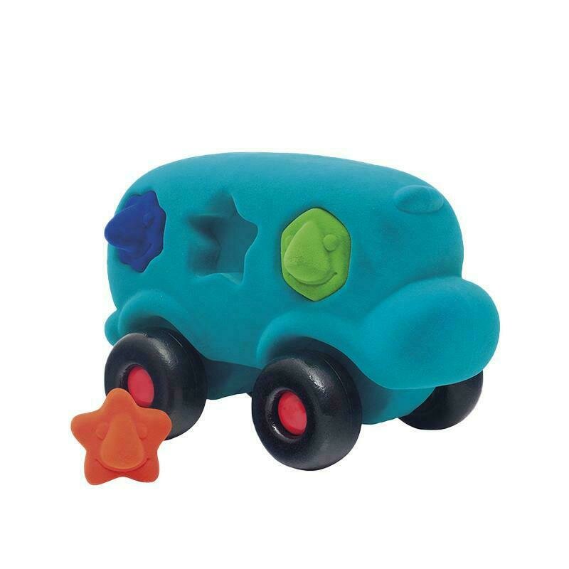 Autobuz interactiv sortator de forme, din cauciuc natural, 22 cm, turcoaz, 1an + Rubbabu Autobuz interactiv sortator de forme, din cauciuc natural, 22 cm, turcoaz, 1an + Rubbabu
