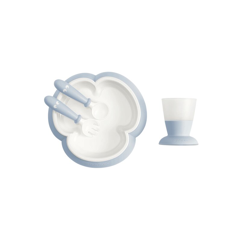 BabyBjorn - Set de masa Farfurie , Powder , Cu lingurita, Cu furculita, Cu pahar, Albastru BabyBjorn - Set de masa Farfurie , Powder , Cu lingurita, Cu furculita, Cu pahar, Albastru