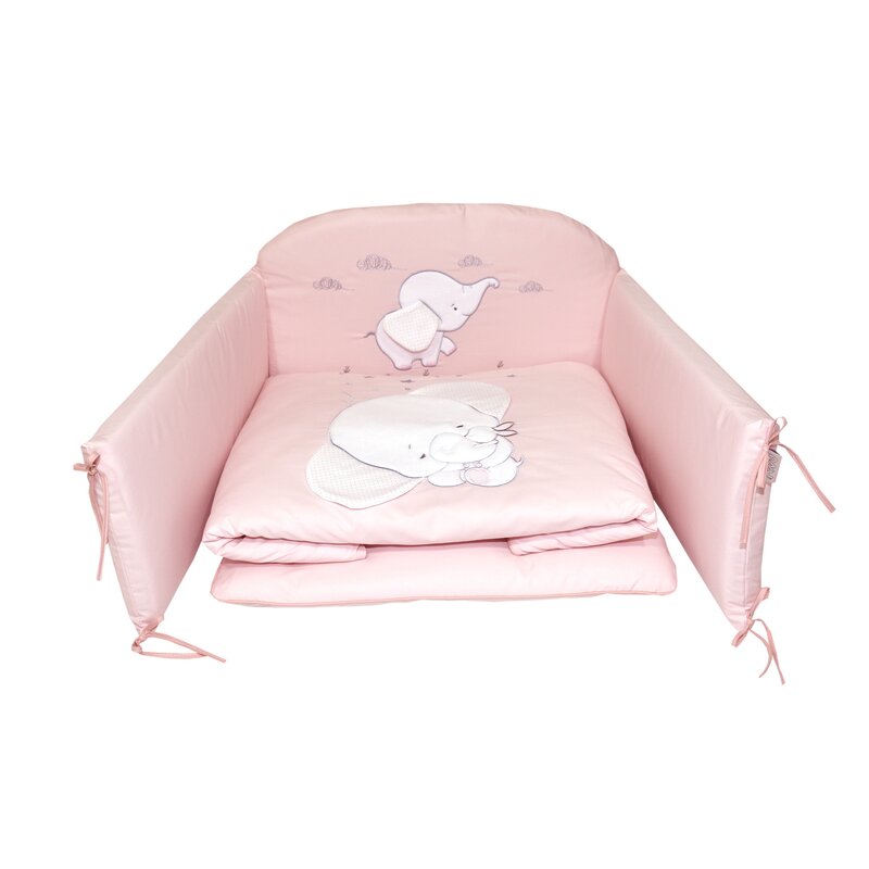 AMY - Lenjerie 3 piese Cu protectie laterala Elephant din Bumbac, 120x60 cm, Roz AMY - Lenjerie 3 piese Cu protectie laterala Elephant din Bumbac, 120x60 cm, Roz