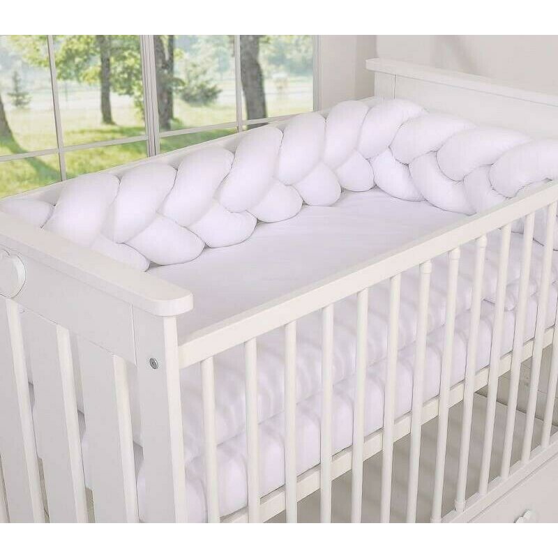 AMY - Aparatoare laterala pat Bumper impletit , 180 cm, Cu inchidere velcro din Bumbac, Alb AMY - Aparatoare laterala pat Bumper impletit , 180 cm, Cu inchidere velcro din Bumbac, Alb