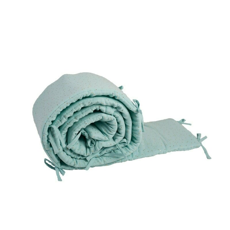 Aparatoare laterala, Pentru patut, Lungime 360 cm, Inaltime 30 cm, Din muselina, Acopera toate laturile unui patut de 120x60 cm, Cu 14 panglici, Mint, YappyKids, YappyMint Aparatoare laterala, Pentru patut, Lungime 360 cm, Inaltime 30 cm, Din muselina, Acopera toate laturile unui patut de 120x60 cm, Cu 14 panglici, Mint, YappyKids, YappyMint