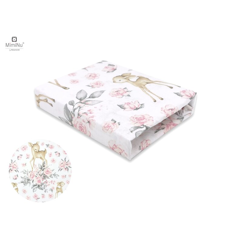 Cearceaf cu elastic, MimiNu, Pentru patut 140X70 cm, Din bumbac certificat Oeko Tex Standard 100, Sweet Deer Pink Cearceaf cu elastic, MimiNu, Pentru patut 140X70 cm, Din bumbac certificat Oeko Tex Standard 100, Sweet Deer Pink