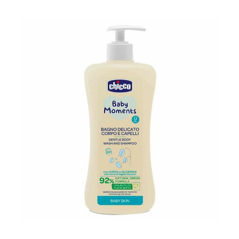 Gel de dus si sampon fara lacrimi Chicco Baby Moments Baby Skin, 500ml, 0luni+ Gel de dus si sampon fara lacrimi Chicco Baby Moments Baby Skin, 500ml, 0luni+