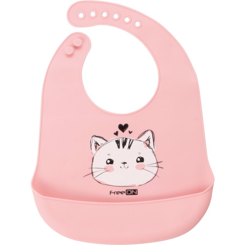 Baveta, FreeON, Moale, Din silicon fara BPA, Cu buzunar, 31 x 24 cm, Cat Pink Baveta, FreeON, Moale, Din silicon fara BPA, Cu buzunar, 31 x 24 cm, Cat Pink