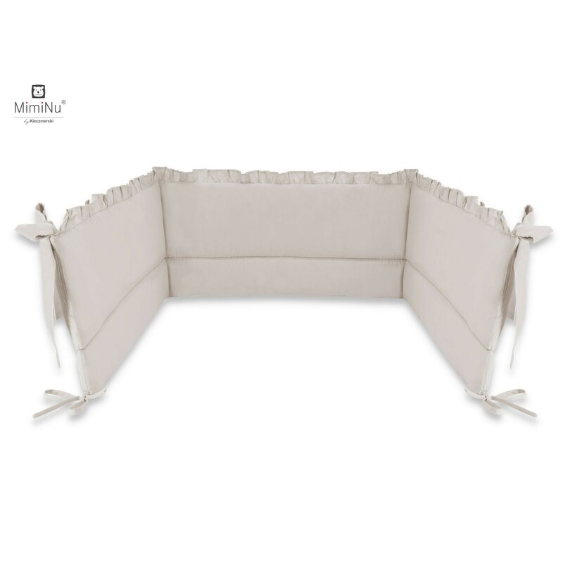Aparatoare pentru patut, MimiNu, Cu volanase, Din bumbac certificat Oeko Tex Standard 100, 180x30 cm, Cu panglici, Colectia Royal, Beige Aparatoare pentru patut, MimiNu, Cu volanase, Din bumbac certificat Oeko Tex Standard 100, 180x30 cm, Cu panglici, Colectia Royal, Beige