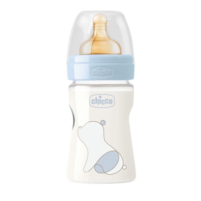 Chicco - Biberon PP original Touch 150ml, tetina cauciuc, flux lent, baieti, 0luni+ Chicco - Biberon PP original Touch 150ml, tetina cauciuc, flux lent, baieti, 0luni+