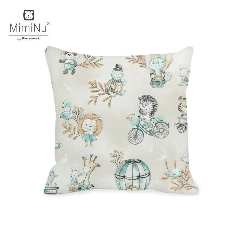 Perna clasica de dormit, MimiNu, Cu husa detasabila cu fermoar, Din bumbac certificat Oeko Tex Standard 100, 40x40 cm, Design, Zoo on Bikes Nugat Perna clasica de dormit, MimiNu, Cu husa detasabila cu fermoar, Din bumbac certificat Oeko Tex Standard 100, 40x40 cm, Design, Zoo on Bikes Nugat