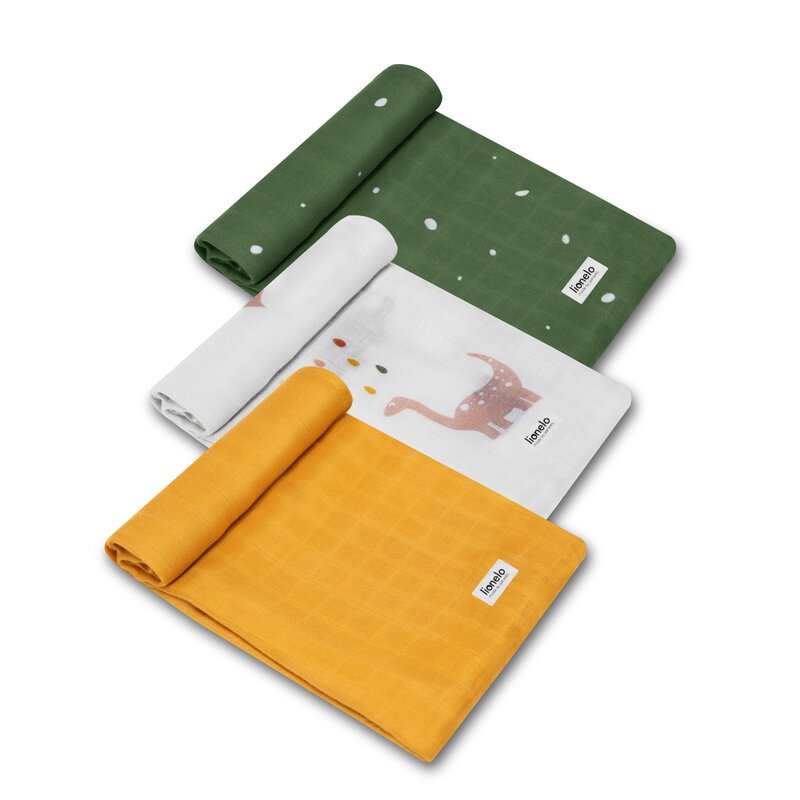 Set 3 scutece, Lionelo,Multifunctionale Dino, Din Bambus, 70x70 cm, Multicolor Set 3 scutece, Lionelo,Multifunctionale Dino, Din Bambus, 70x70 cm, Multicolor