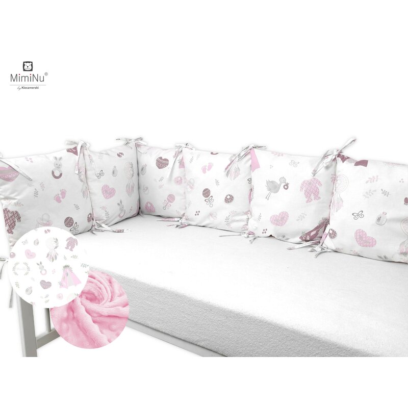 Aparatoare pentru patut, MimiNu, Cu 6 pernute, Cu fermoar, Cu husa lavabila, Pentru patut 120X60 cm, Din bumbac si tesatura pufoasa Minky, Materiale certificate Oeko Tex Standard 100, Minky Baby Shower Pink Aparatoare pentru patut, MimiNu, Cu 6 pernute, Cu fermoar, Cu husa lavabila, Pentru patut 120X60 cm, Din bumbac si tesatura pufoasa Minky, Materiale certificate Oeko Tex Standard 100, Minky Baby Shower Pink