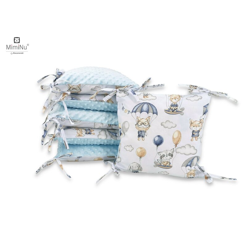 Aparatoare pentru patut, MimiNu, Cu 6 pernute, Cu fermoar, Cu husa lavabila, Pentru patut 120X60 cm, Din bumbac si tesatura pufoasa Minky, Materiale certificate Oeko Tex Standard 100, Minky Parachutes Blue Aparatoare pentru patut, MimiNu, Cu 6 pernute, Cu fermoar, Cu husa lavabila, Pentru patut 120X60 cm, Din bumbac si tesatura pufoasa Minky, Materiale certificate Oeko Tex Standard 100, Minky Parachutes Blue