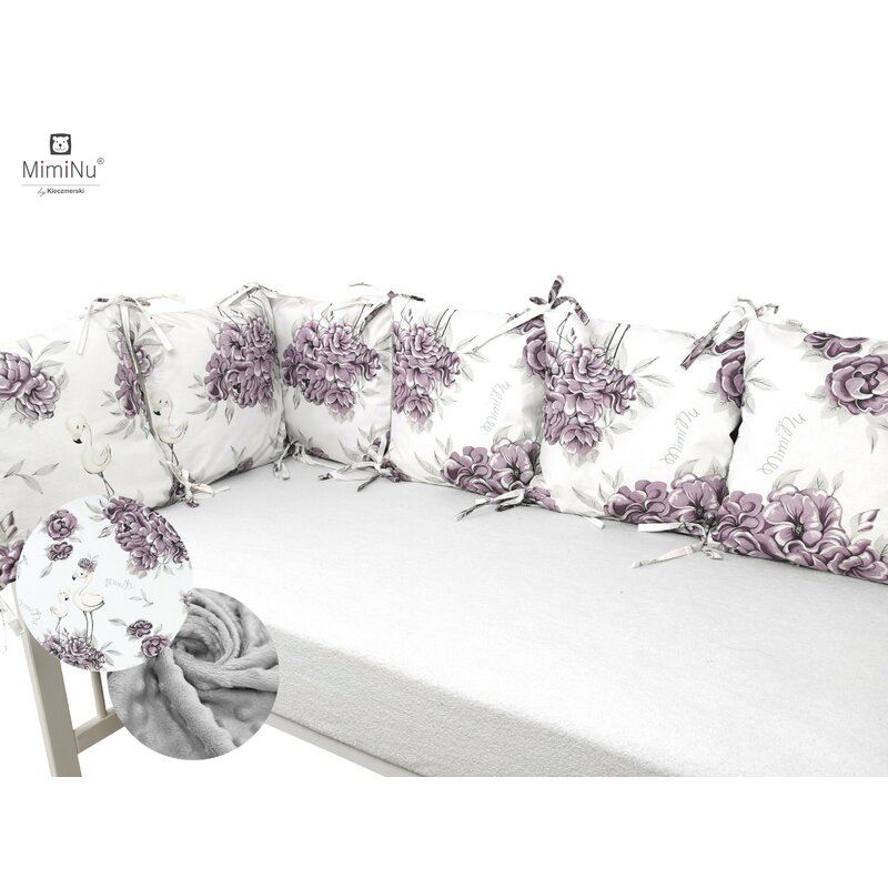 Aparatoare pentru patut, MimiNu, Cu 6 pernute, Cu fermoar, Cu husa lavabila, Pentru patut 120X60 cm, Din bumbac si tesatura pufoasa Minky, Materiale certificate Oeko Tex Standard 100, Minky Peonie Plum Aparatoare pentru patut, MimiNu, Cu 6 pernute, Cu fermoar, Cu husa lavabila, Pentru patut 120X60 cm, Din bumbac si tesatura pufoasa Minky, Materiale certificate Oeko Tex Standard 100, Minky Peonie Plum