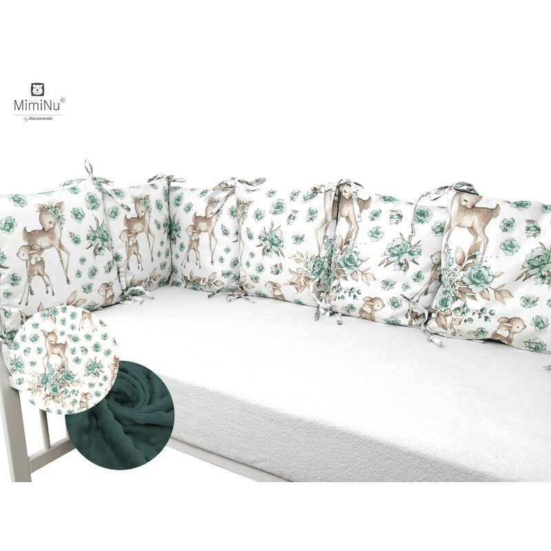 Aparatoare pentru patut, MimiNu, Cu 6 pernute, Cu fermoar, Cu husa lavabila, Pentru patut 120X60 cm, Din bumbac si tesatura pufoasa Minky, Materiale certificate Oeko Tex Standard 100, Minky Sweet Deer Mint Aparatoare pentru patut, MimiNu, Cu 6 pernute, Cu fermoar, Cu husa lavabila, Pentru patut 120X60 cm, Din bumbac si tesatura pufoasa Minky, Materiale certificate Oeko Tex Standard 100, Minky Sweet Deer Mint