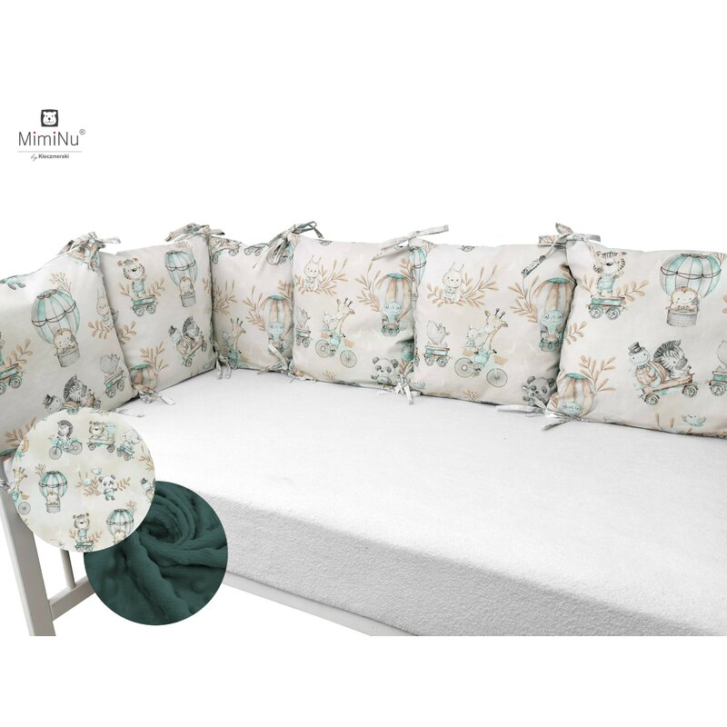 Aparatoare pentru patut, MimiNu, Cu 6 pernute, Cu fermoar, Cu husa lavabila, Pentru patut 120X60 cm, Din bumbac si tesatura pufoasa Minky, Materiale certificate Oeko Tex Standard 100, Minky Zoo On bikes nugat Aparatoare pentru patut, MimiNu, Cu 6 pernute, Cu fermoar, Cu husa lavabila, Pentru patut 120X60 cm, Din bumbac si tesatura pufoasa Minky, Materiale certificate Oeko Tex Standard 100, Minky Zoo On bikes nugat
