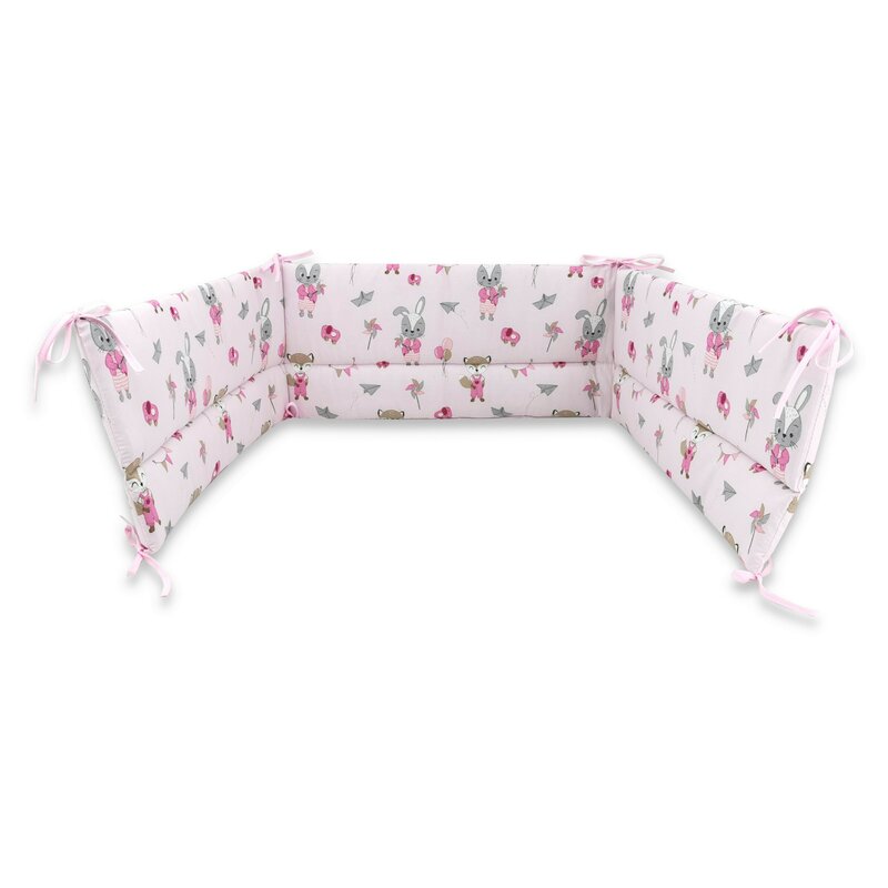 Aparatoare pentru patut, Qmini, Din bumbac certificat Oeko Tex Standard 100, 180x30 cm, Cu panglici, Fox and Rabbit, Pink Aparatoare pentru patut, Qmini, Din bumbac certificat Oeko Tex Standard 100, 180x30 cm, Cu panglici, Fox and Rabbit, Pink