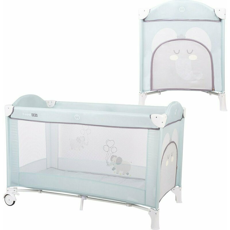 Patut pliant bebe, 120x60 cm, Cu un nivel, Cu intrare laterala cu fermoar, 2 roti, Conform cu standardul european de securitate EN 716-1:2017+AC:2019, Elephant Dusty Mint, FreeON, Ballon Patut pliant bebe, 120x60 cm, Cu un nivel, Cu intrare laterala cu fermoar, 2 roti, Conform cu standardul european de securitate EN 716-1:2017+AC:2019, Elephant Dusty Mint, FreeON, Ballon