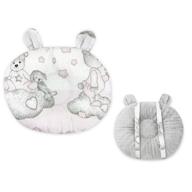 Perna bebelusi, Qmini, Ursulet, Multifunctionala, Cu doua fete, Tesatura pufoasa minky si bumbac, Materiale certificate Oeko Tex Standard 100, 30x23 cm, Minky Teddy Bear with Pink Heart Perna bebelusi, Qmini, Ursulet, Multifunctionala, Cu doua fete, Tesatura pufoasa minky si bumbac, Materiale certificate Oeko Tex Standard 100, 30x23 cm, Minky Teddy Bear with Pink Heart