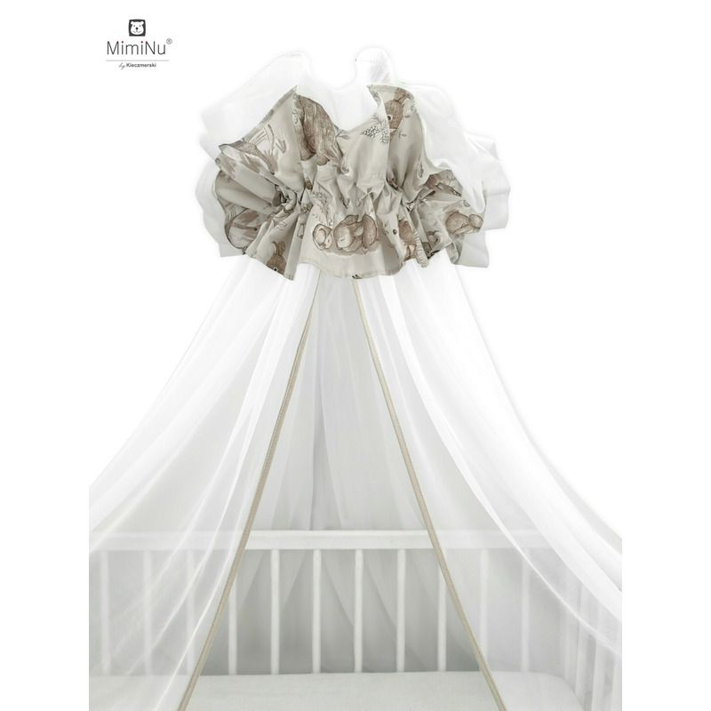 Baldachin mare din tull + suport metalic, MimiNu, Cu funda din bumbac, Dimensiune 400x170 cm, Materiale certificate Oeko Tex Standard 100, Design, Calm Forest Beige Baldachin mare din tull + suport metalic, MimiNu, Cu funda din bumbac, Dimensiune 400x170 cm, Materiale certificate Oeko Tex Standard 100, Design, Calm Forest Beige