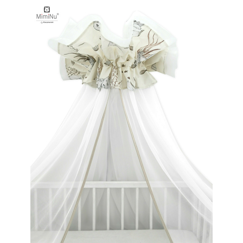 Baldachin mare din tull + suport metalic, MimiNu, Cu funda din bumbac, Dimensiune 400x170 cm, Materiale certificate Oeko Tex Standard 100, Design, Seal Beige Baldachin mare din tull + suport metalic, MimiNu, Cu funda din bumbac, Dimensiune 400x170 cm, Materiale certificate Oeko Tex Standard 100, Design, Seal Beige